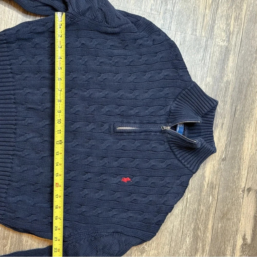 Ralph Lauren Dark Blue Cable-Knit Quarter Zip Sweater - Picture 10 of 11